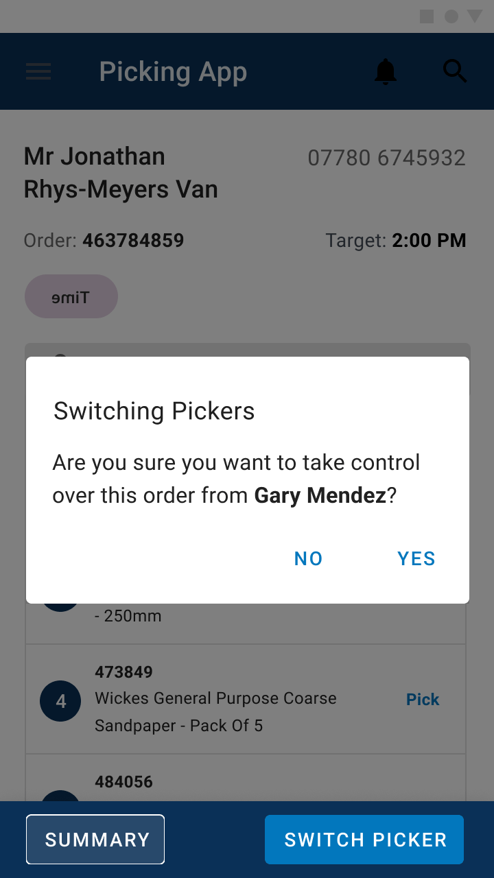 Switching pickers confirmation dialog